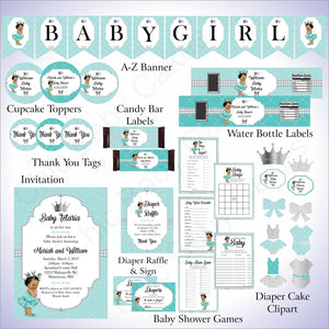 Teal & Silver Little Princess Baby Shower Decorations Pack, Brown