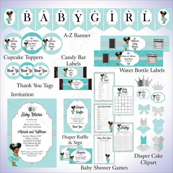 Teal & Silver Little Princess Baby Shower Decoration Pack