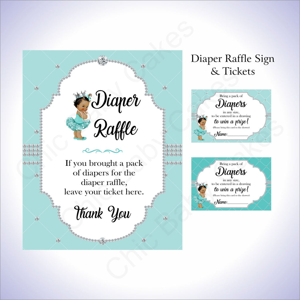 Teal & Silver Girl Diaper Raffle Set, Brown