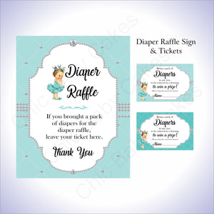 Teal & Silver Girl Diaper Raffle Set, Brunette