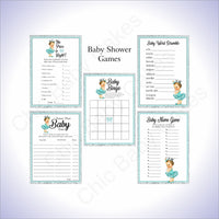 Princess Baby Shower Game Pack - Teal, Silver