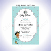 Teal & Silver Girl Baby Shower Invitation, Brown