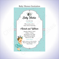 Teal & Silver Girl Baby Shower Invitation, Brunette
