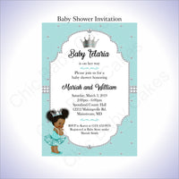 Teal & Silver Girl Baby Shower Invitation, Afro
