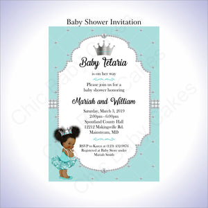 Teal & Silver Girl Baby Shower Invitation, Afro