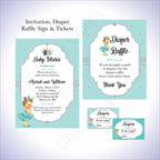 Teal & Silver Girl Baby Shower Invite Set, Blonde