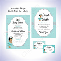Teal & Silver Girl Baby Shower Invite Set, Brown
