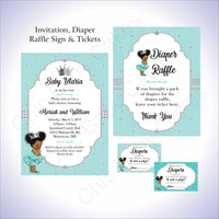 Teal & Silver Little Princess Baby Shower Invite & Diaper Raffle