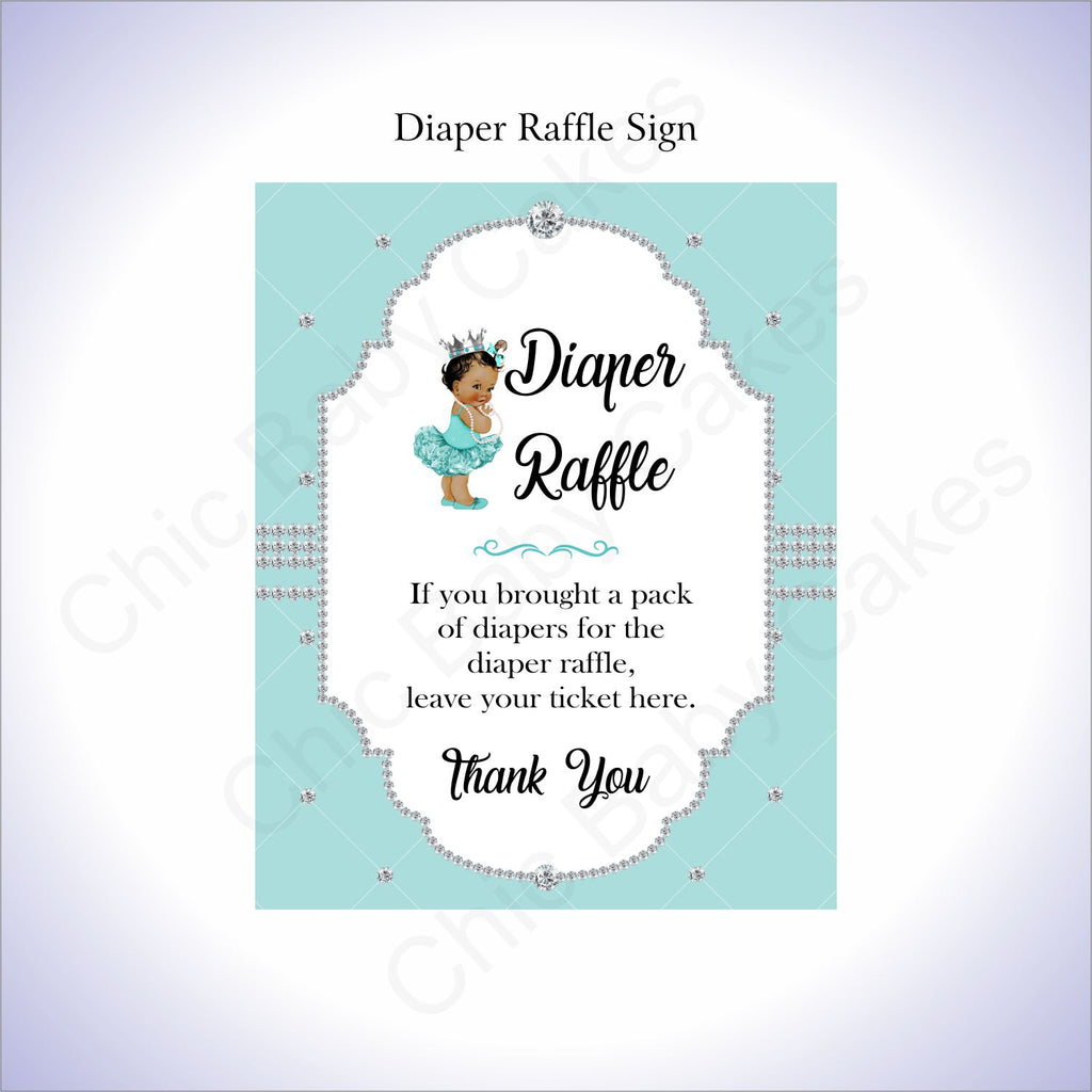 Teal & Silver Girl Diaper Raffle Sign, Brown