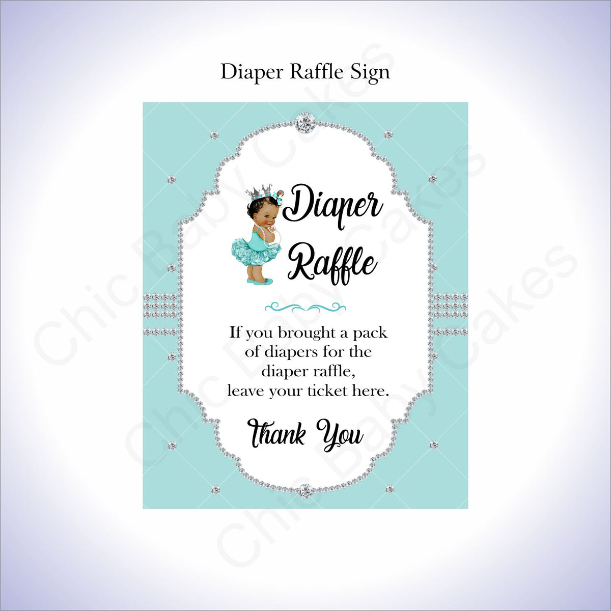 Teal & Silver Girl Diaper Raffle Sign, Brown