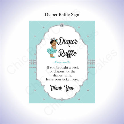 Teal & Silver Girl Diaper Raffle Sign, Brown
