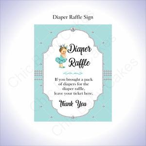 Teal & Silver Girl Diaper Raffle Sign, Brunette