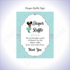 Teal & Silver Girl Diaper Raffle Sign, Curly Afro