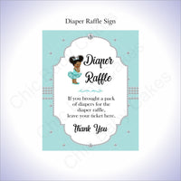Teal & Silver Girl Diaper Raffle Sign, Curly Afro
