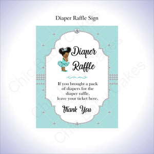 Teal & Silver Girl Diaper Raffle Sign, Curly Afro