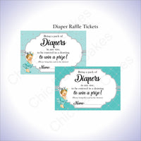 Teal & Silver Girl Diaper Raffle Sign Tickets, Blonde