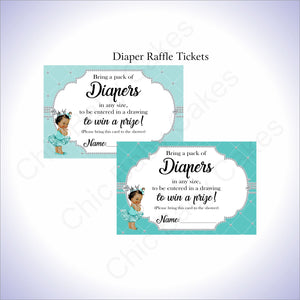 Teal & Silver Girl Diaper Raffle Sign Tickets, Brown