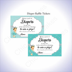 Teal & Silver Girl Diaper Raffle Sign Tickets, Brunette