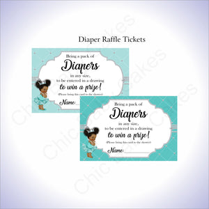 Teal & Silver Girl Diaper Raffle Sign Tickets, Afro