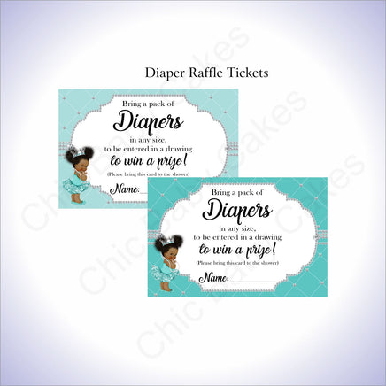 Teal & Silver Girl Diaper Raffle Sign Tickets, Afro