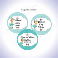 Teal & Silver Princess Cupcake Toppers, Blonde