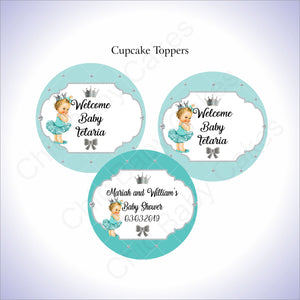 Teal & Silver Princess Cupcake Toppers, Blonde