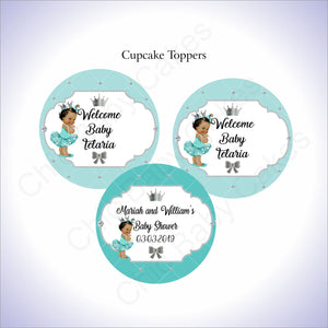 Teal & Silver Princess Cupcake Toppers, Brown