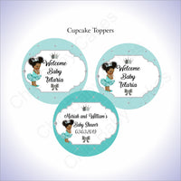 Teal & Silver Little Princess Baby Shower Cupcake Toppers