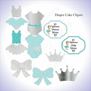 Teal & Silver Little Princess Clipart Decorations, Blonde