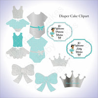 Teal & Silver Little Princess Clipart Decorations, Brown
