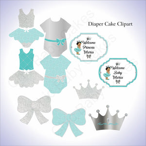 Teal & Silver Little Princess Clipart Decorations, Brown