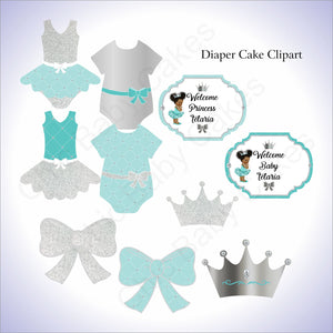 Teal & Silver Little Princess Baby Shower Diaper Cake Clipart