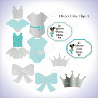 Teal & Silver Little Princess Clipart Decorations, Afro

