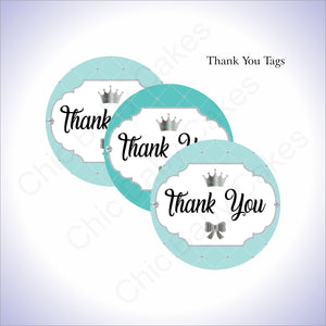 Teal & Silver Little Princess Baby Shower Thank You Tags