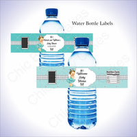 Teal & Silver Princess Water Bottle Labels, Brunette