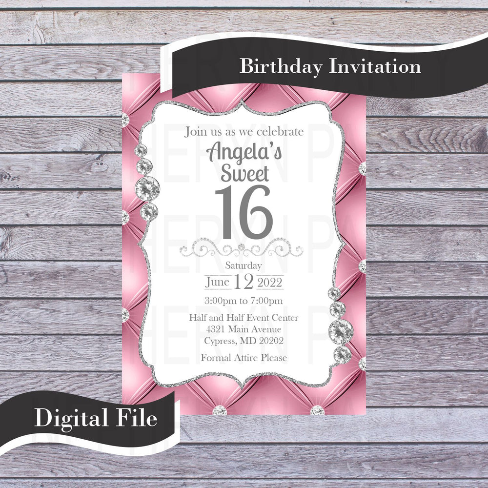 Pink & Silver Birthday or Wedding Invitation