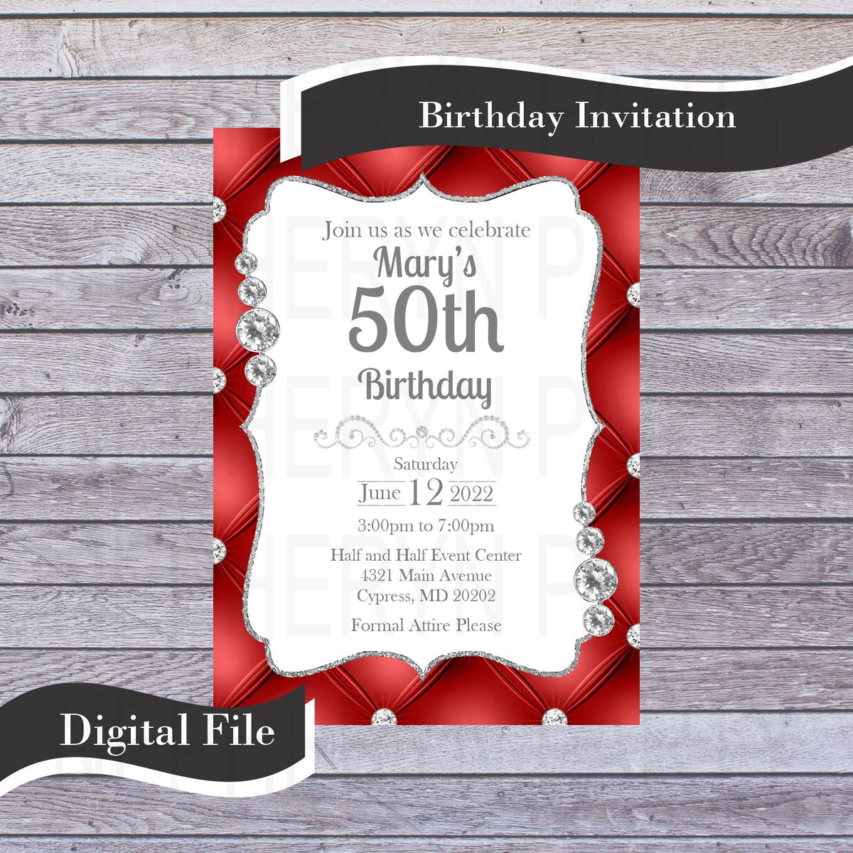 Red & Silver Birthday or Wedding Invite