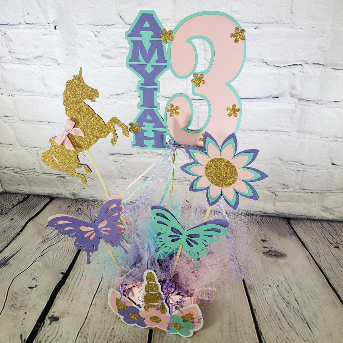 Unicorn Birthday Centerpiece - Lavender, Pink, Aqua, Gold