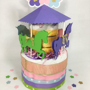 Unicorn Carousel Diaper Cake Centerpiece