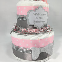 Welcome Little Princess Diaper Cake Centerpiece, Pink, Silver or Gold