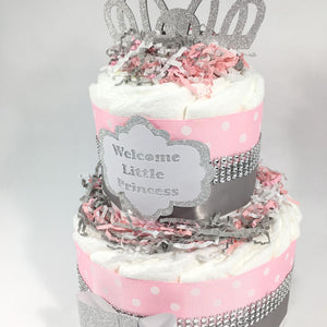 Welcome Little Princess Diaper Cake Centerpiece, Pink, Silver or Gold