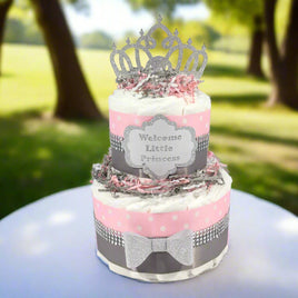 Pink and Silver Little Princess Diaper Cake