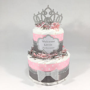 Pink and Silver Little Princess Diaper Cake