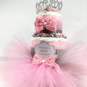 Pink & Silver Tutu Princess Diaper Cake Centerpiece
