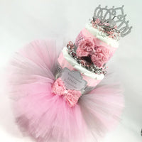 Pink & Silver Princess Baby Shower Tutu Diaper Cake