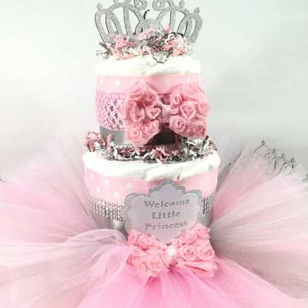 Pink & Silver Girl Baby Shower Tutu Diaper Cake