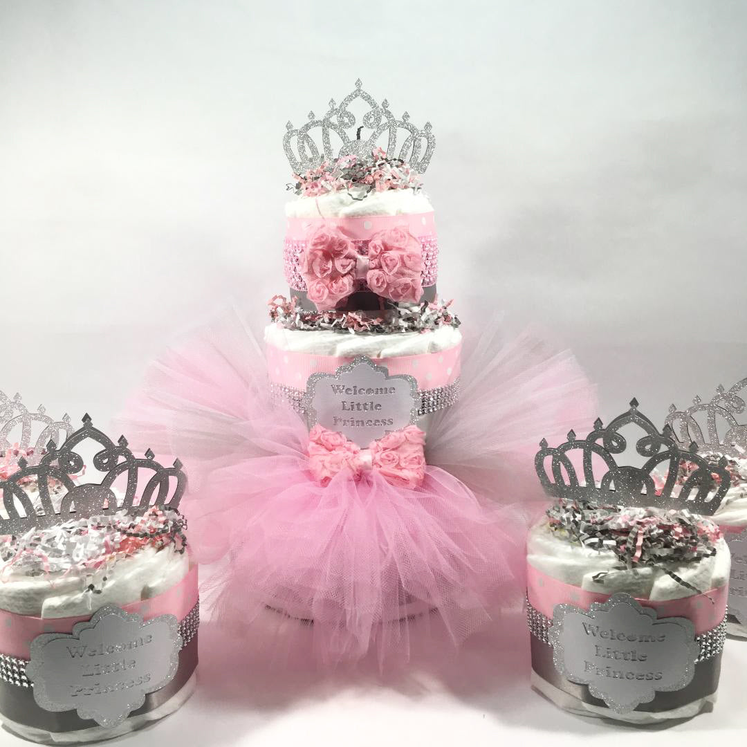 Pink and Silver Little Princess Tutu Diaper Cake Set