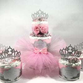 Pink and Silver Little Princess Tutu Diaper Cake Set