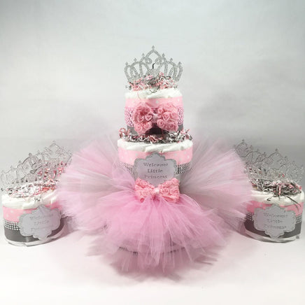 Pink & Silver Tutu Princess Diaper Cake Set