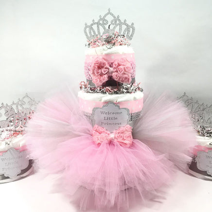 Pink & Silver Princess Tutu Diaper Cake Centerpiece